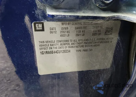 2012 Chevrolet Volt из США, поврежденный, VIN 1G1RA6E44CU128234